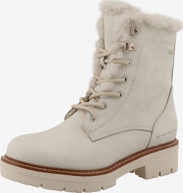 TOM TAILOR Lace-Up Ankle Boots in White: front