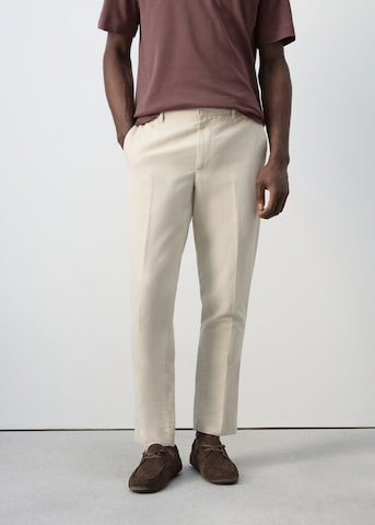 MANGO MAN Slim fit Pleated Pants 'Soren' in Beige: front