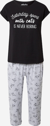 ESOTIQ Pyjama 'ENYA' en gris chiné / noir / blanc, Vue avec produit