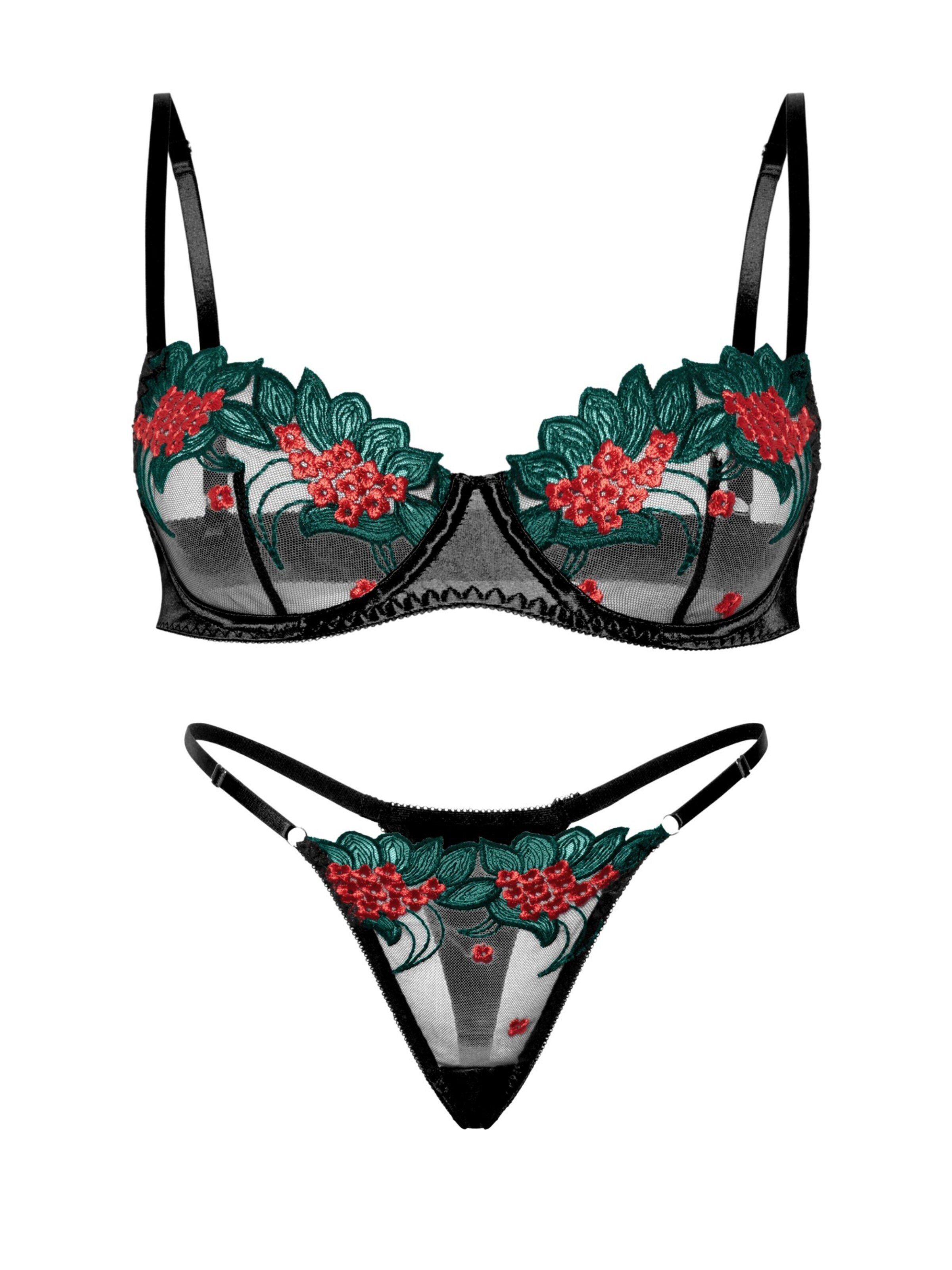 Carré Chic Balconette Underwear Sets in Black: front