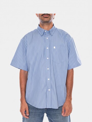 Carhartt WIP Comfort Fit Skjorte 'S/S KEENE SHIRT KEENE STRIPE CURAÇAO' i blå