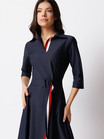 Couture de Marie Jurk 'Midi A-Line Office Dress with V-Neck – Iris' in Blauw