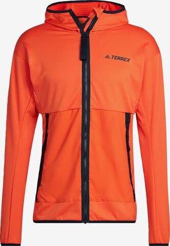 ADIDAS TERREX Skinny Athletic Fleece Jacket in Orange: front