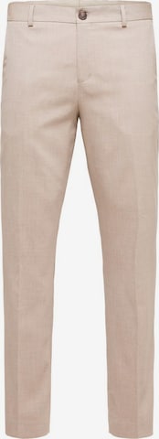 SELECTED HOMME Slim fit Trousers with creases in Beige: front