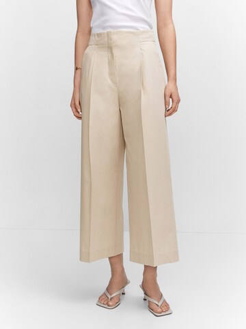 MANGO Wide leg Pressveckad byxa 'POPE' i beige: framsida