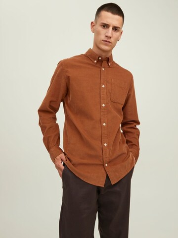 JACK & JONES Regular fit Button Up Shirt in Brown: front