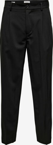 Only & Sons Regular Pleat-Front Pants in Black: front