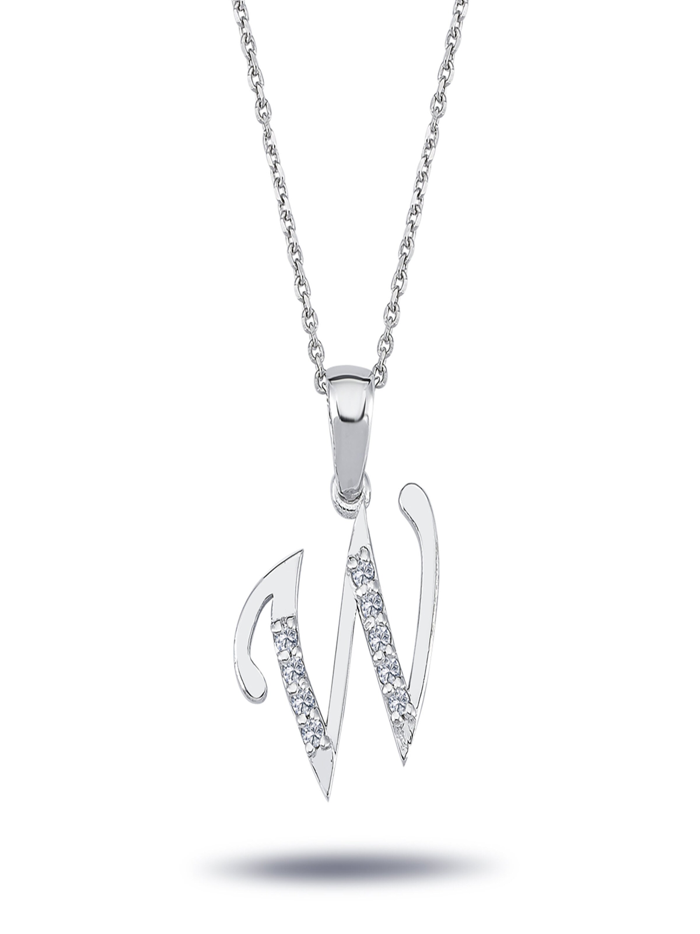 EinStein Diamant Pendant 'Buchstaben Halskette mit Diamanten - W in 14 Karat Weißgold' in White: front