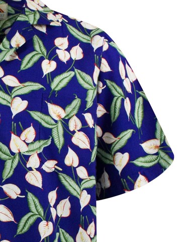 Paradise Found Regular Fit Hemd 'Tom Selleck Green Leaves' in Blau