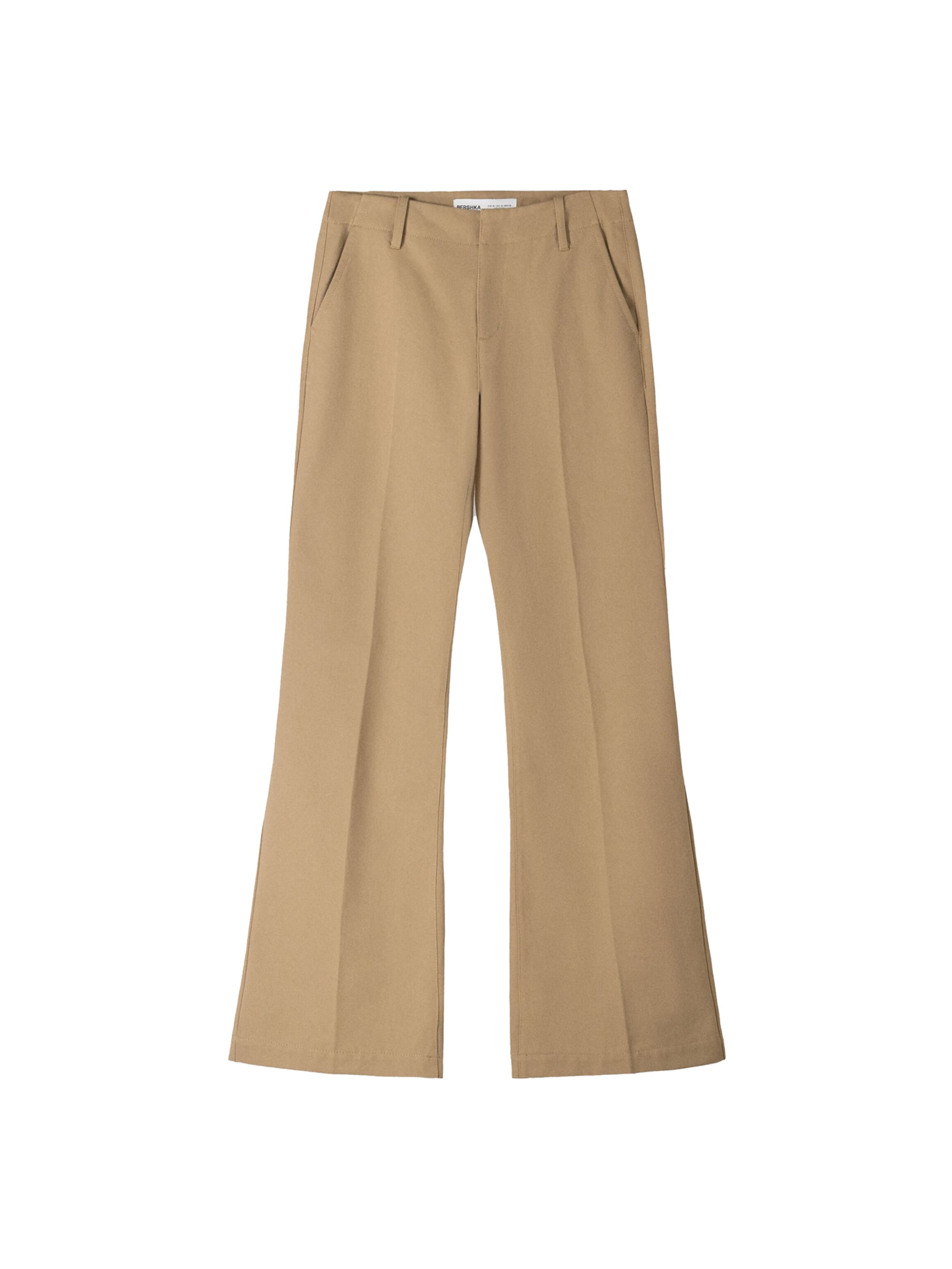 Bershka Flared Trousers with creases in Beige: front