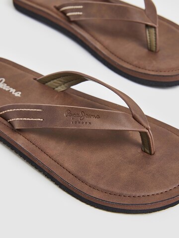 Pepe Jeans T-Bar Sandals 'SURF ISLAND' in Brown