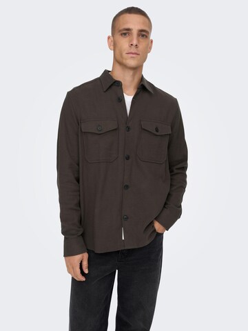 Only & Sons Regular fit Button Up Shirt 'MILO' in Brown