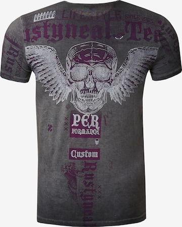 Rusty Neal T-Shirt mit 'Flying Skull' Front Print in Grau
