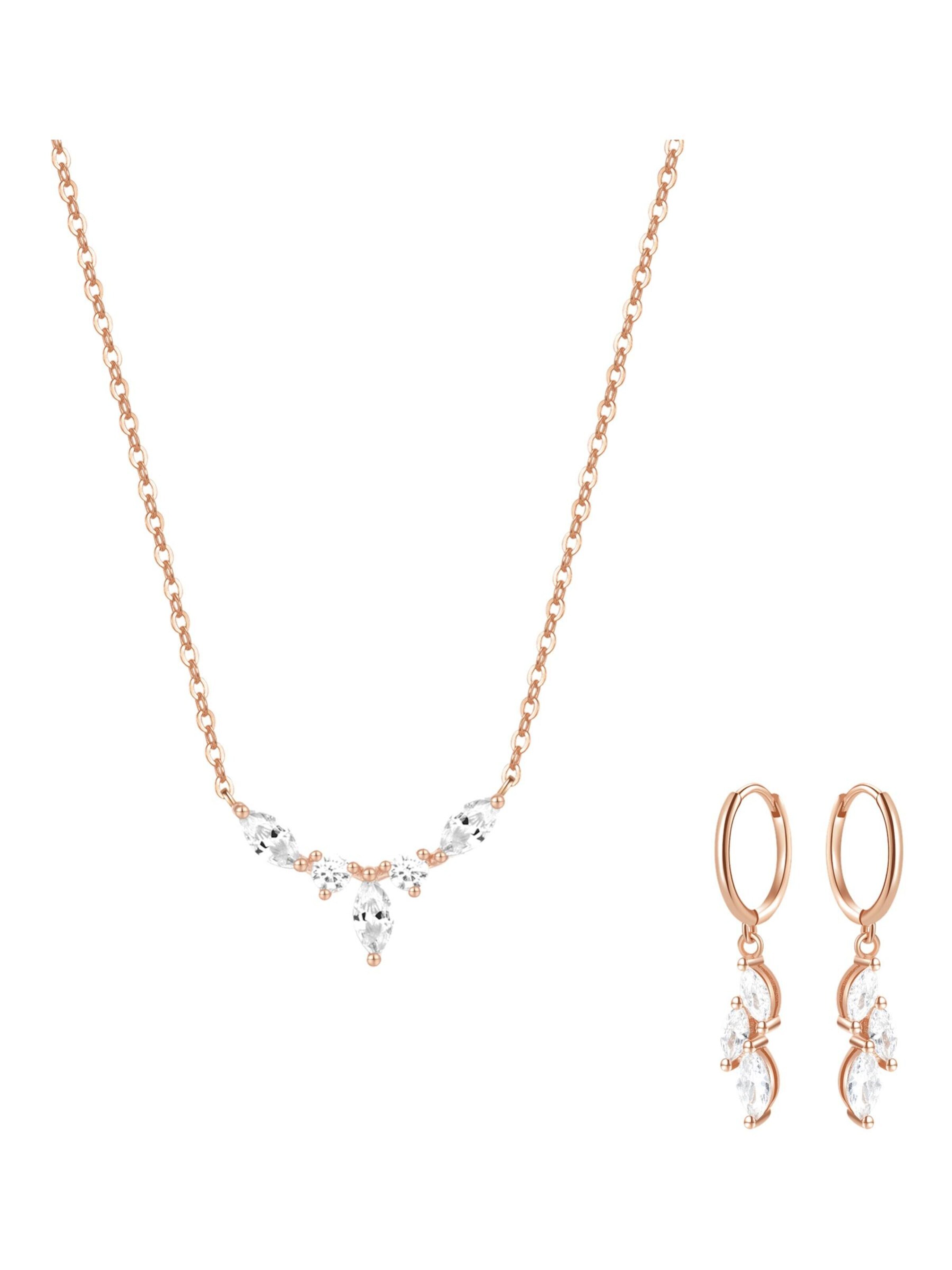 Hey Happiness Sieraden set 'Gemstone Crown Necklace & Cluster Huggie Earrings' in Goud
