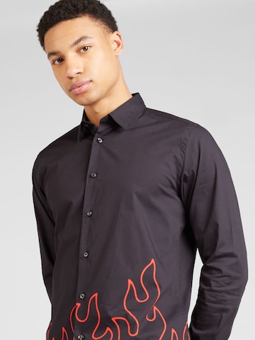 HUGO Red Slim fit Button Up Shirt 'Emero' in Black