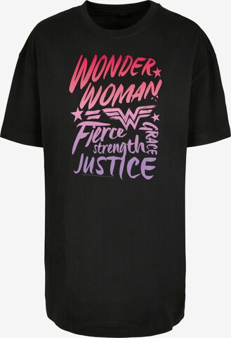 F4NT4STIC Oversized Shirt 'DC Comics Wonder Woman Gradient Text' in Black: front