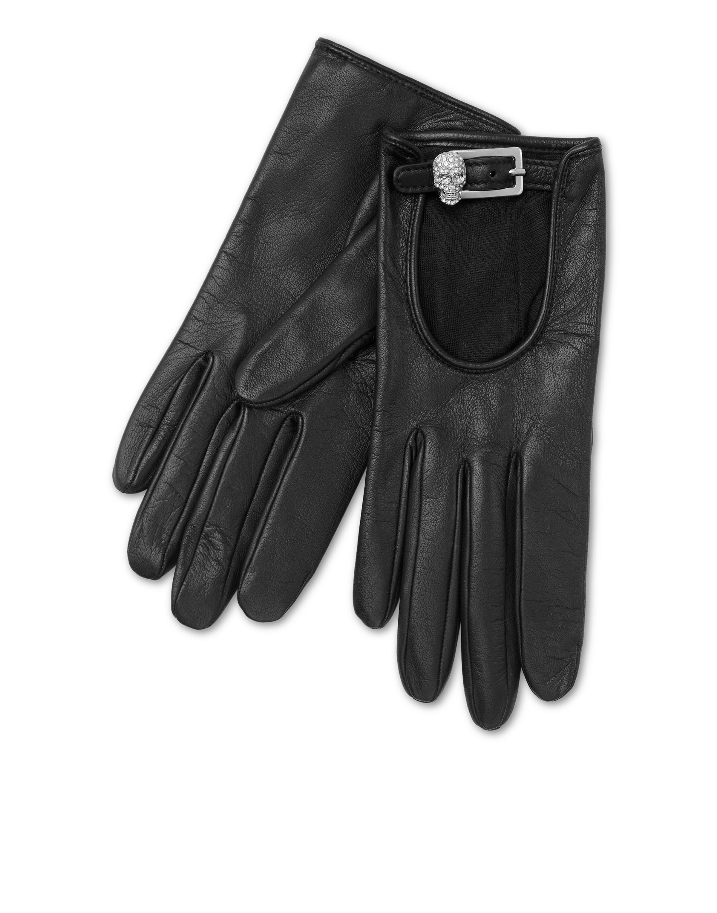 Philipp Plein - Guantes con dedos ' Skull ' en negro: frente