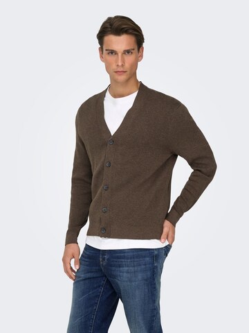 Only & Sons Knit Cardigan 'ONSTing' in Brown: front
