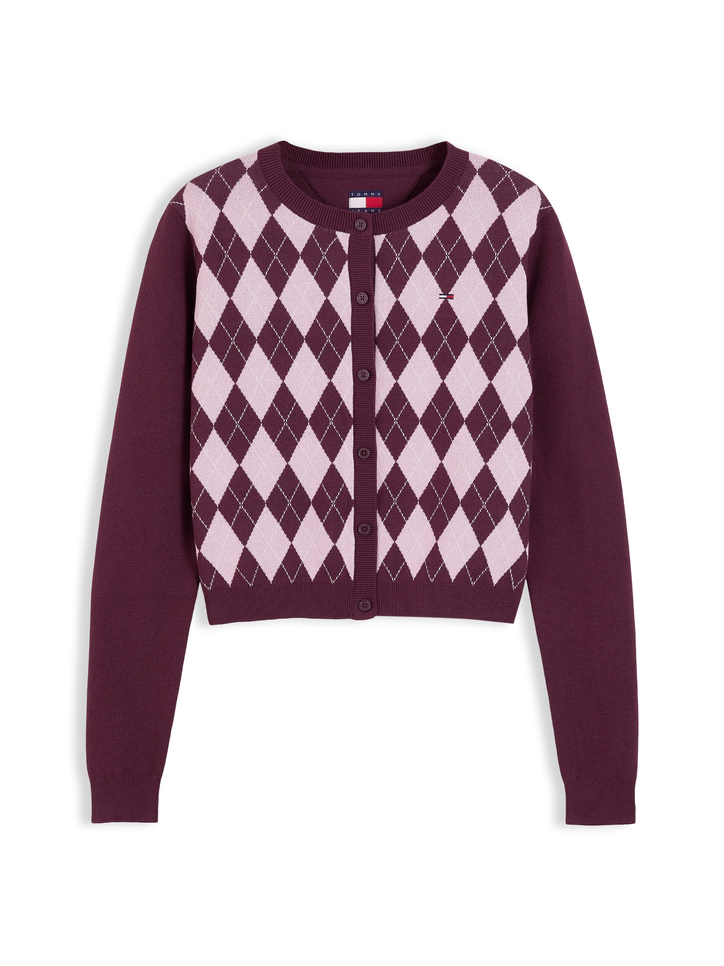 Tommy Jeans Strickjacke 'Ess' in XXS in pflaume / cyclam / weiß, Produktansicht