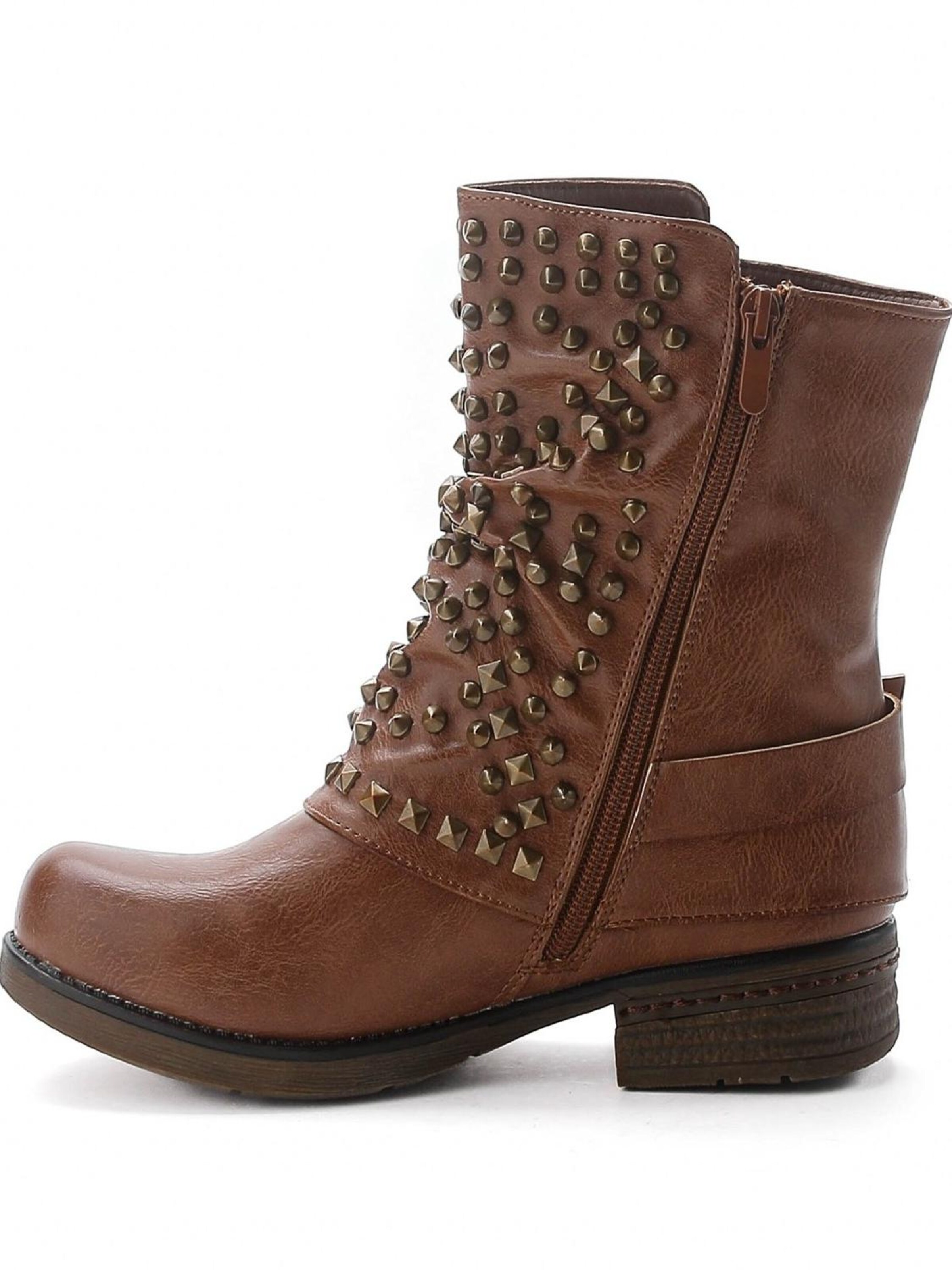 Pogolino Boots 'Damen Biker Boots Nieten Stiefeletten ST03' in Beige