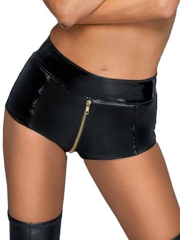 Noir Handmade Pantsuit 'Wetlook-Shorts F218' in Black: front