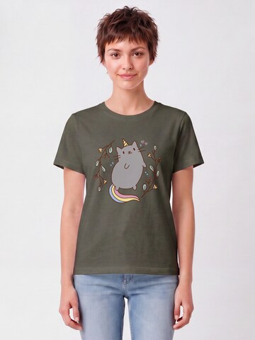 Watapparel Shirt 'Unicorn Cat' in Groen: voorkant