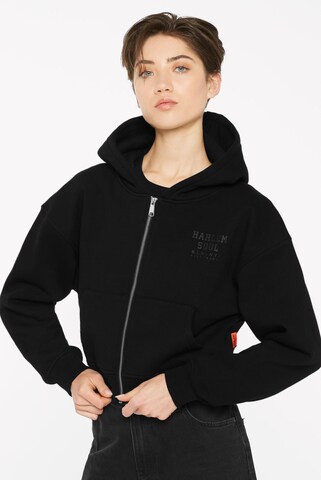 Harlem Soul Zip-Up Hoodie 'DAR:LA' in Black: front