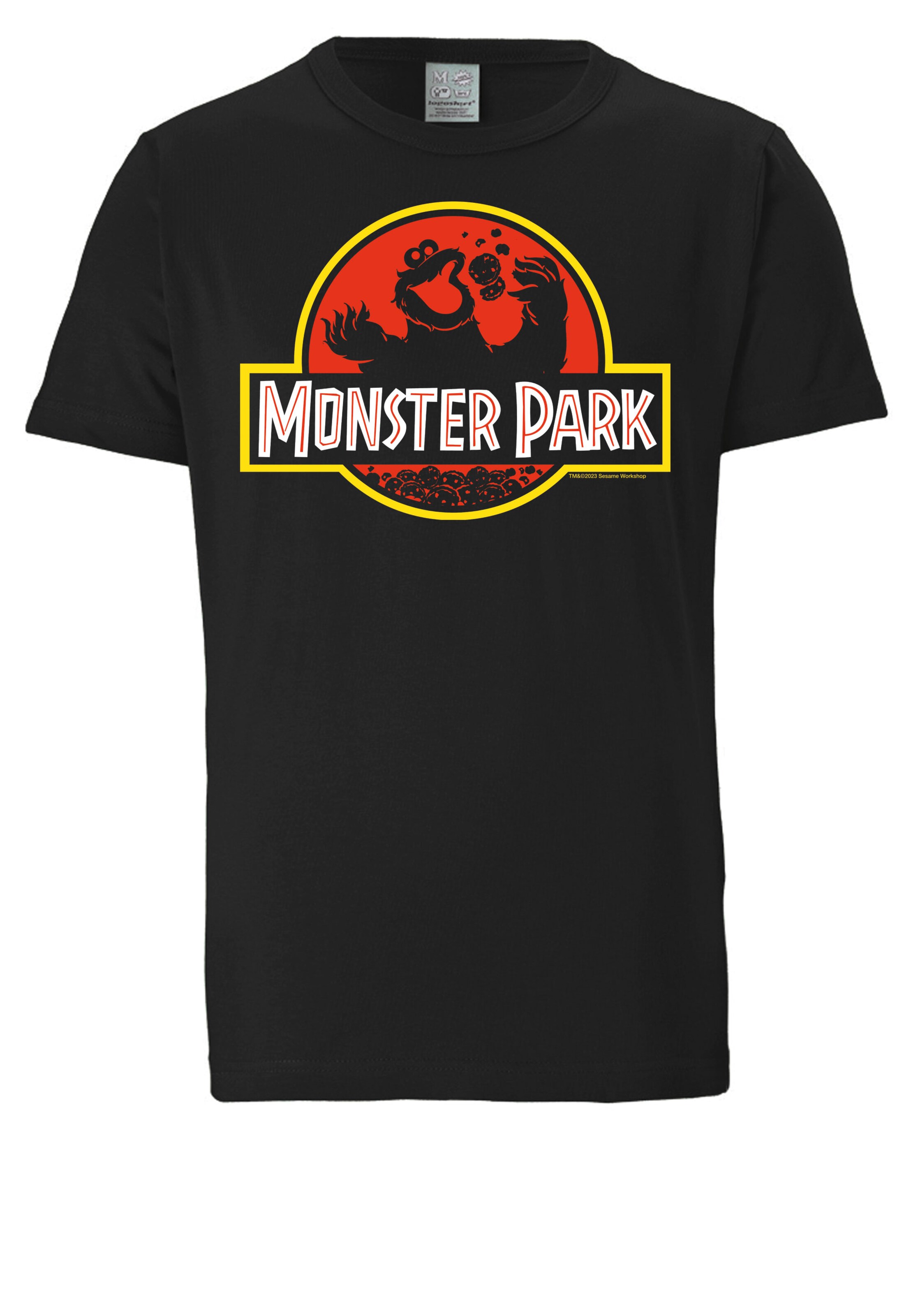 LOGOSHIRT Shirt 'Sesamstrasse Krümelmonster Monster Park' in Zwart: voorkant