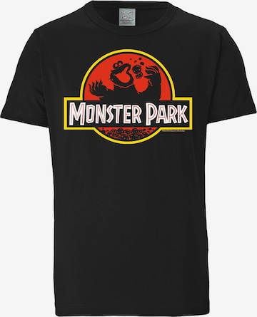 LOGOSHIRT Shirt 'Cookie Monster - Monster Park' in Black: front