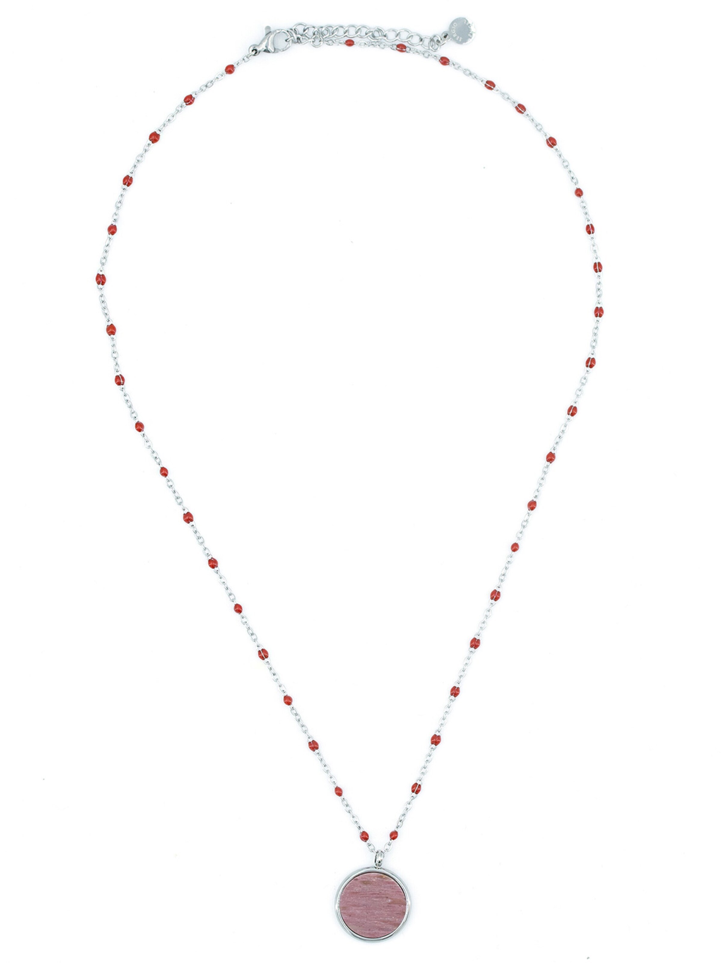 Sergio Engel Necklace 'Beach Kette 03 Farbig akzentuierte Edelstahlkette mit Natursteinanhänger' in Pink: front