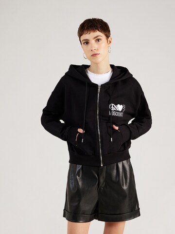 Moschino Jeans Zip-Up Hoodie in Black: front