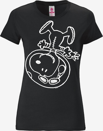 LOGOSHIRT Shirt 'Snoopy - Astronaut' in Black: front