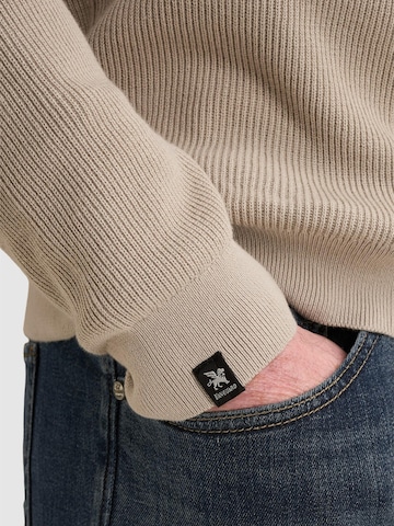 VANGUARD Sweater 'Pullover with half-zip and allover rib texture' in Beige