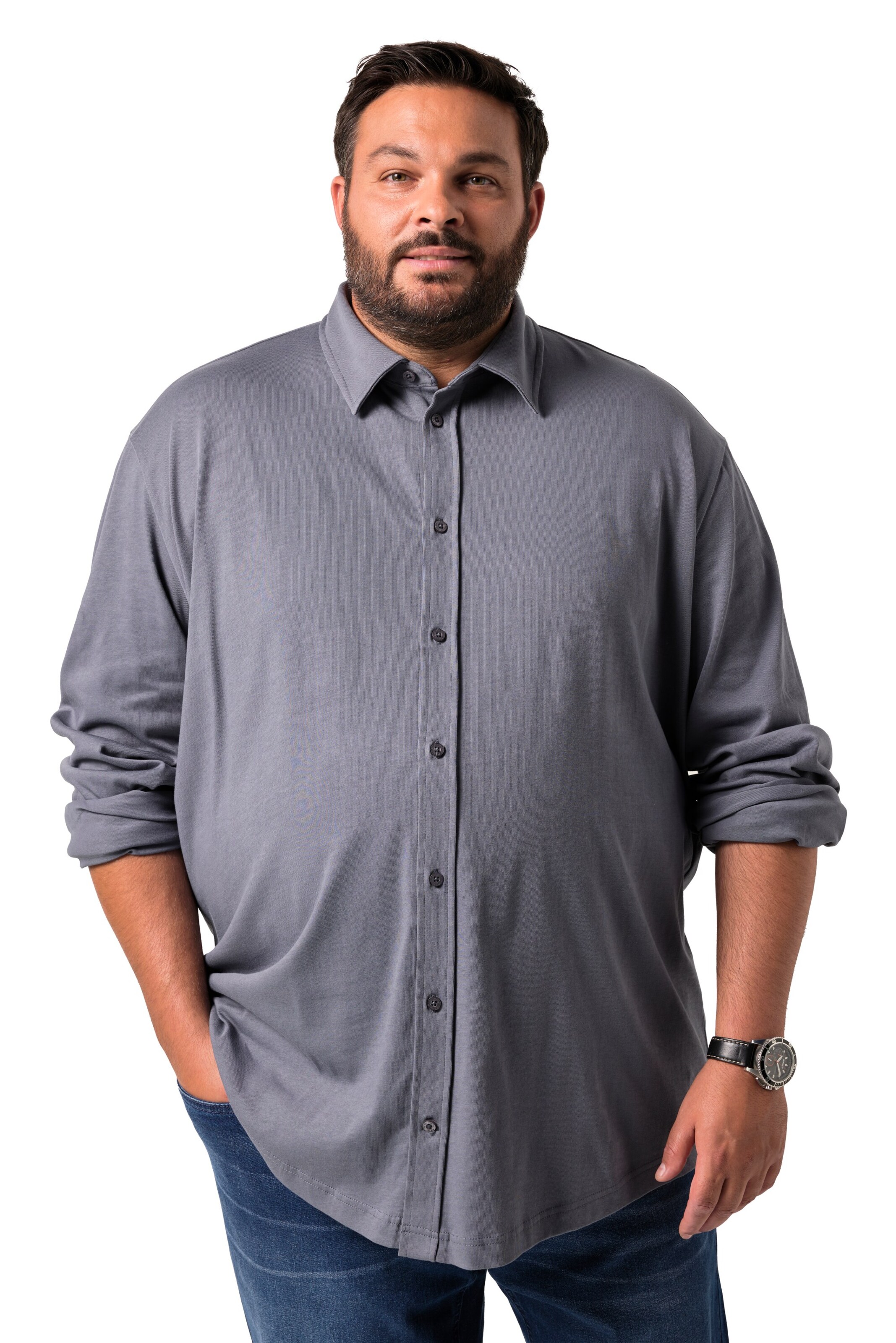 Men Plus Regular fit Button Up Shirt in Blue: front