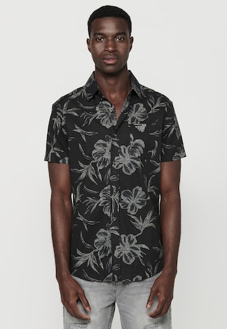 KOROSHI Slim fit Button Up Shirt in Black: front