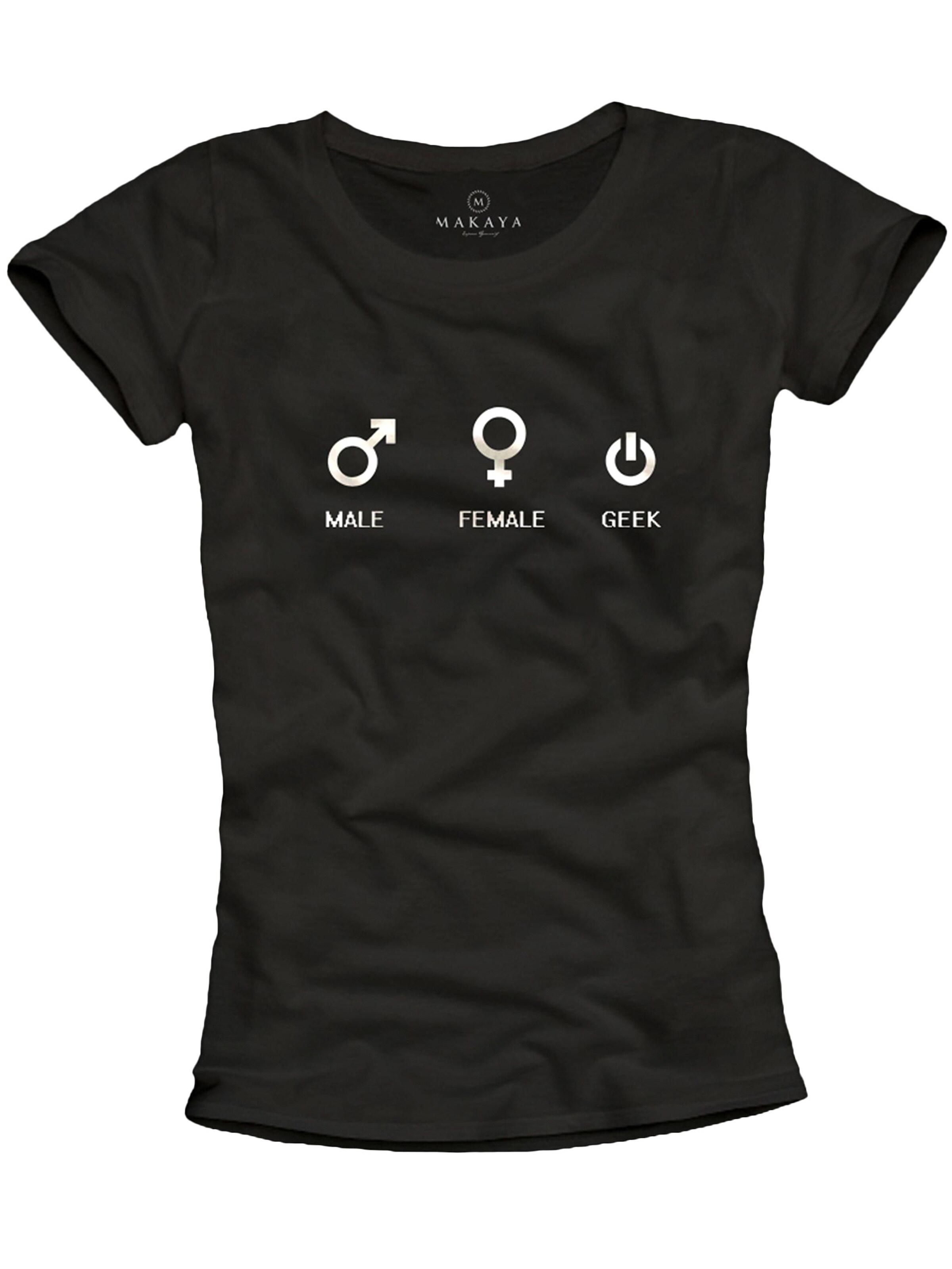 MAKAYA Shirt 'Male-Female-Geek' in Black: front