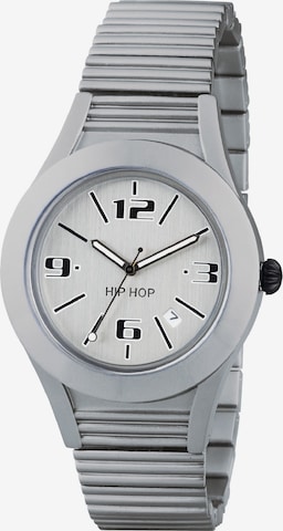 Montre à affichage analogique Hip Hop en argent : devant