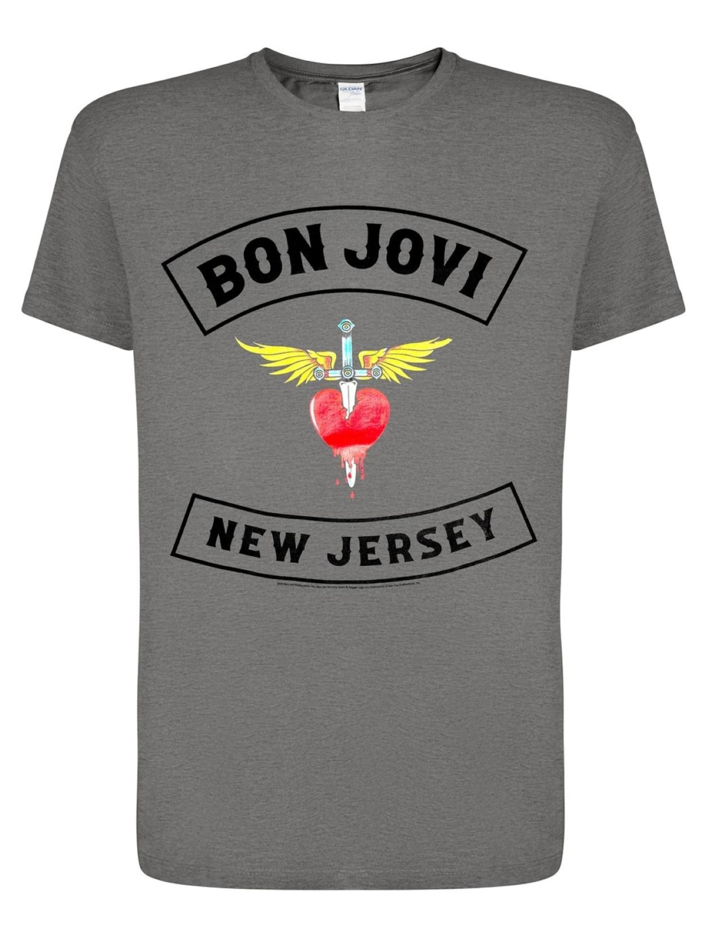 Bon Jovi Shirt 'Bon Jovi New Jersey T-Shirt' in Grijs: voorkant