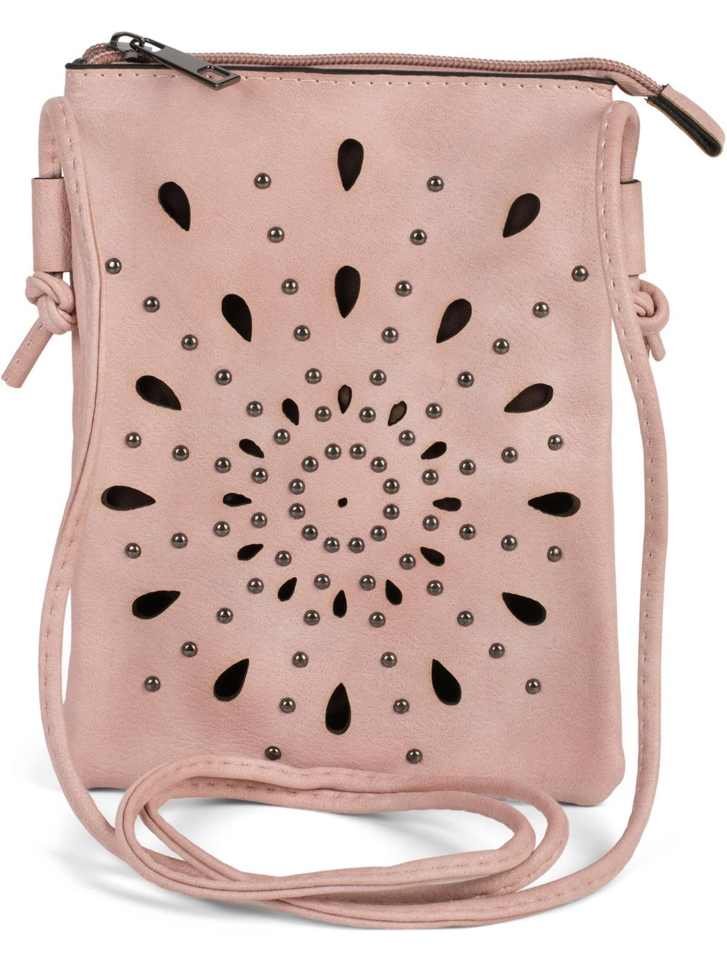 styleBREAKER Umhängetasche 'Mini Umhängetasche Blumen Cutouts und Nieten'‌‌‌‌‌ in Pink: Vorderseite