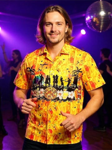 Hawaiihemdshop.de Regular fit Overhemd 'Hawaiihemd Summer Party' in Geel