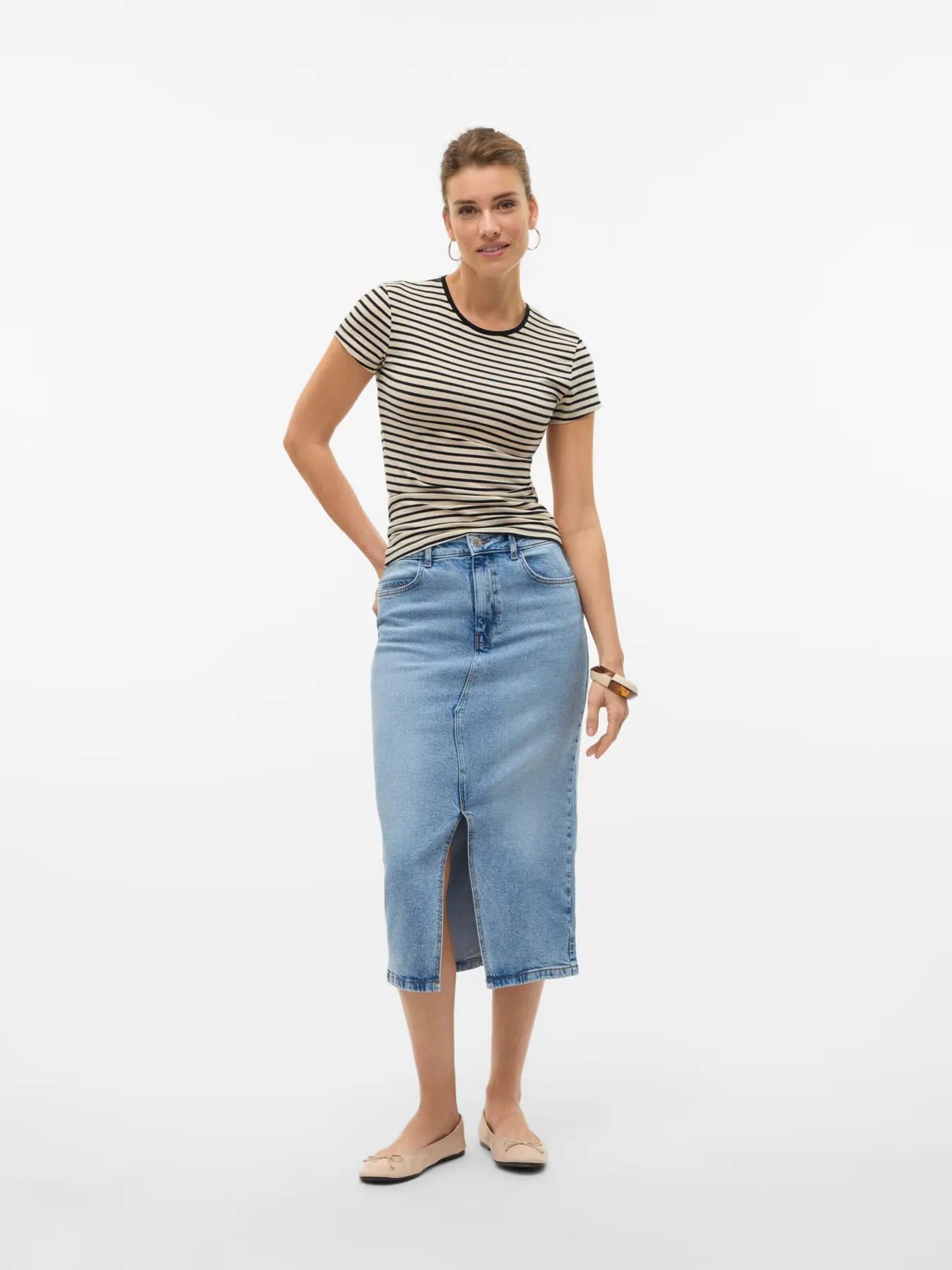 VERO MODA Rok 'Vero Moda Denim rok VMNATALIE High waist Midi-rok' in Blauw: voorkant