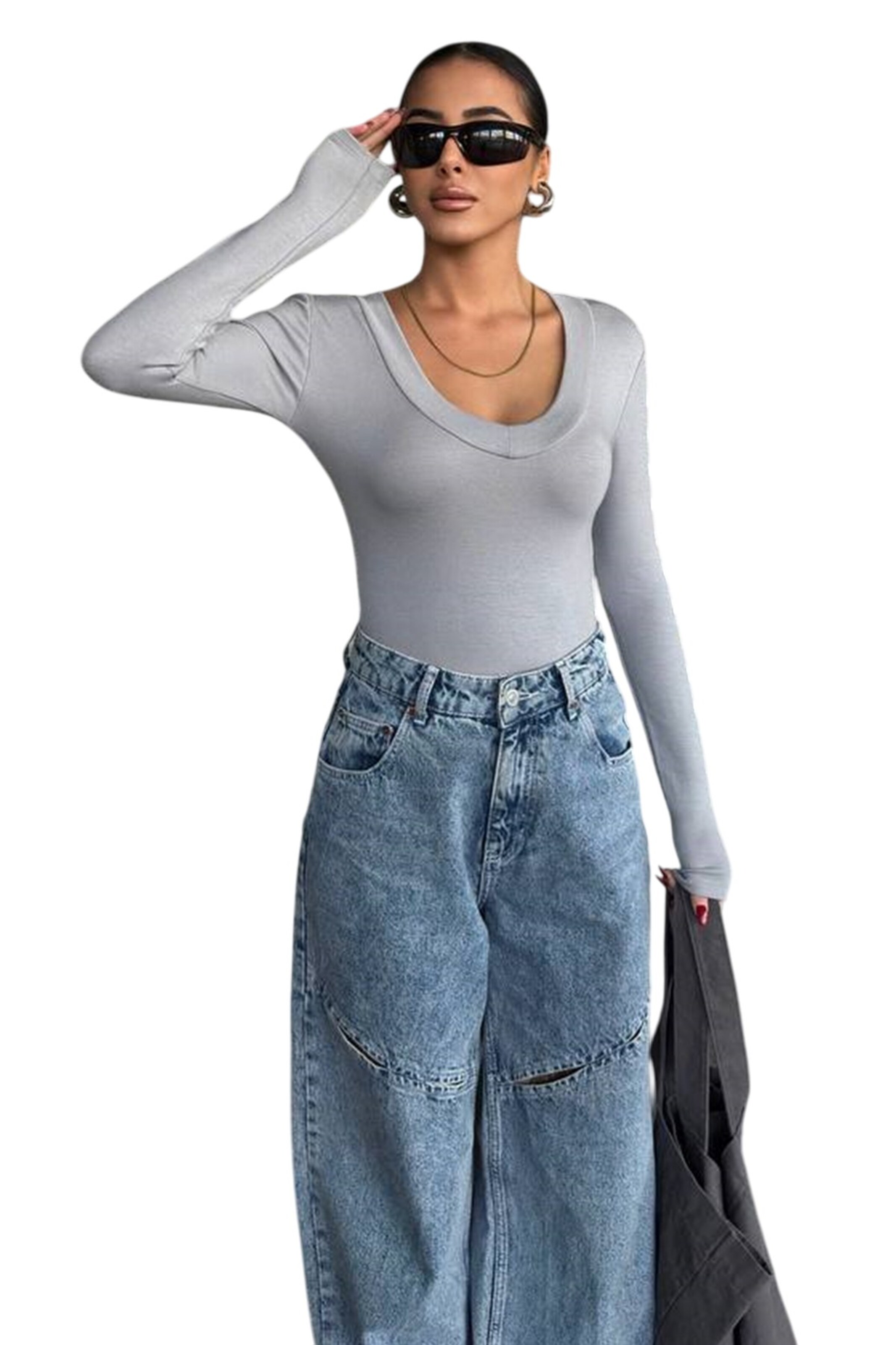 WOMAN VISION Shirt Bodysuit in Grey