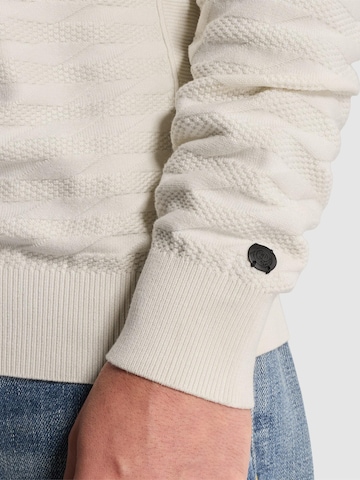 CAST IRON Sweater 'Pullover with half-zip and allover texture' in Beige