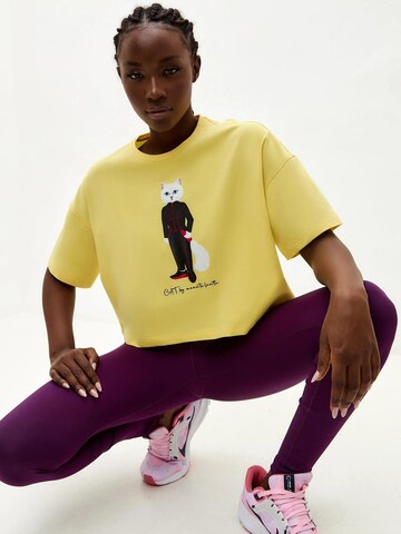 Cat e Lolette Shirt 'Sport Cat with Dumbbells' in Yellow