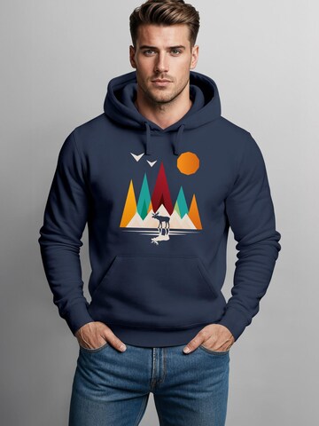 Neverless Sweatshirt 'Berg Elch Polygon' in Blau