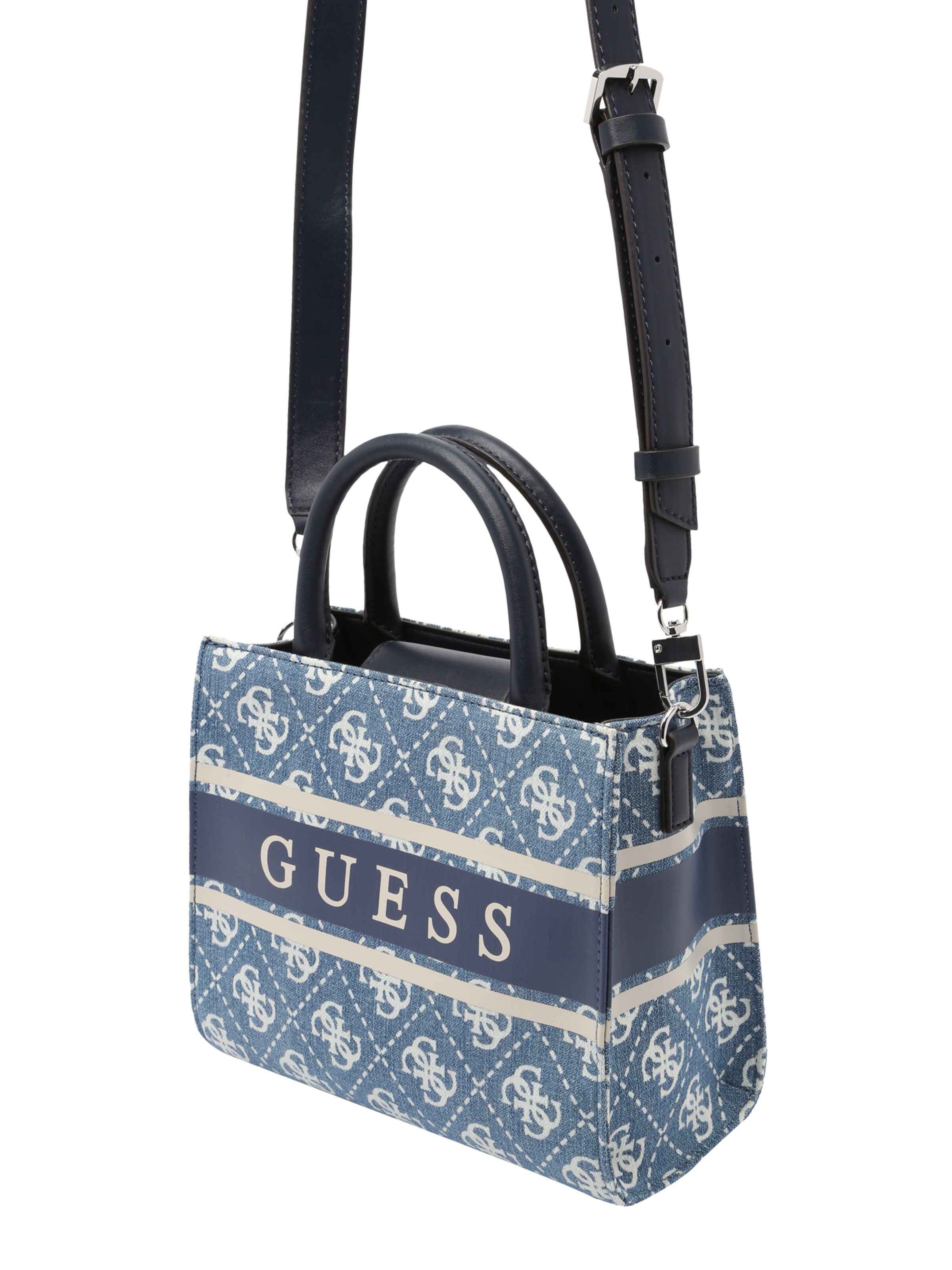 GUESS Tasche 'MONIQUE' in creme / blue denim ABOUT YOU