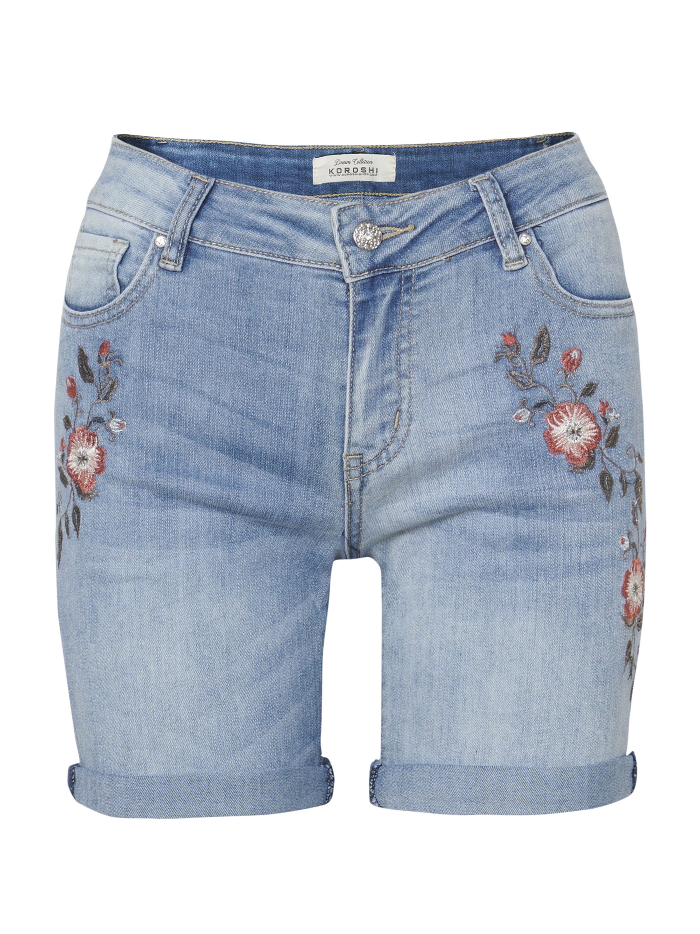 KOROSHI Jean en bleu denim / rouille / kaki / poudre, Vue avec produit