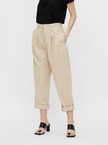 OBJECT Loose fit Pleat-front trousers 'Nancy' in Beige: front