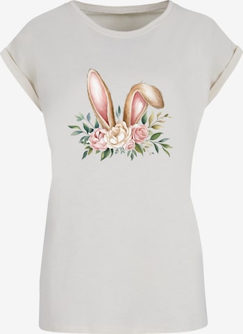 T-shirt 'Blumen Osterhasen Ohren Dekor' F4NT4STIC en beige : devant