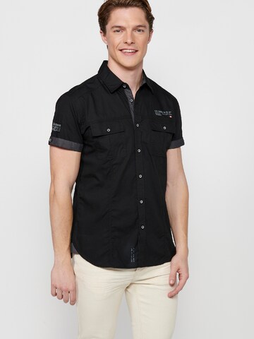 KOROSHI Slim fit Button Up Shirt in Black: front